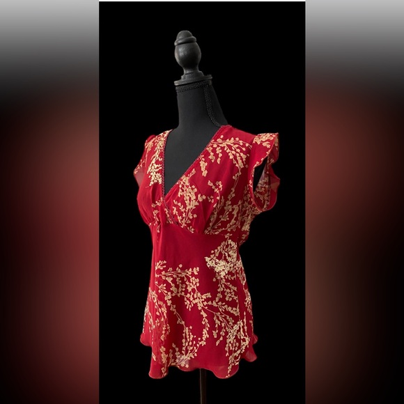 Helium: Red V Neck Top with Lace Trim - Picture 14 of 17